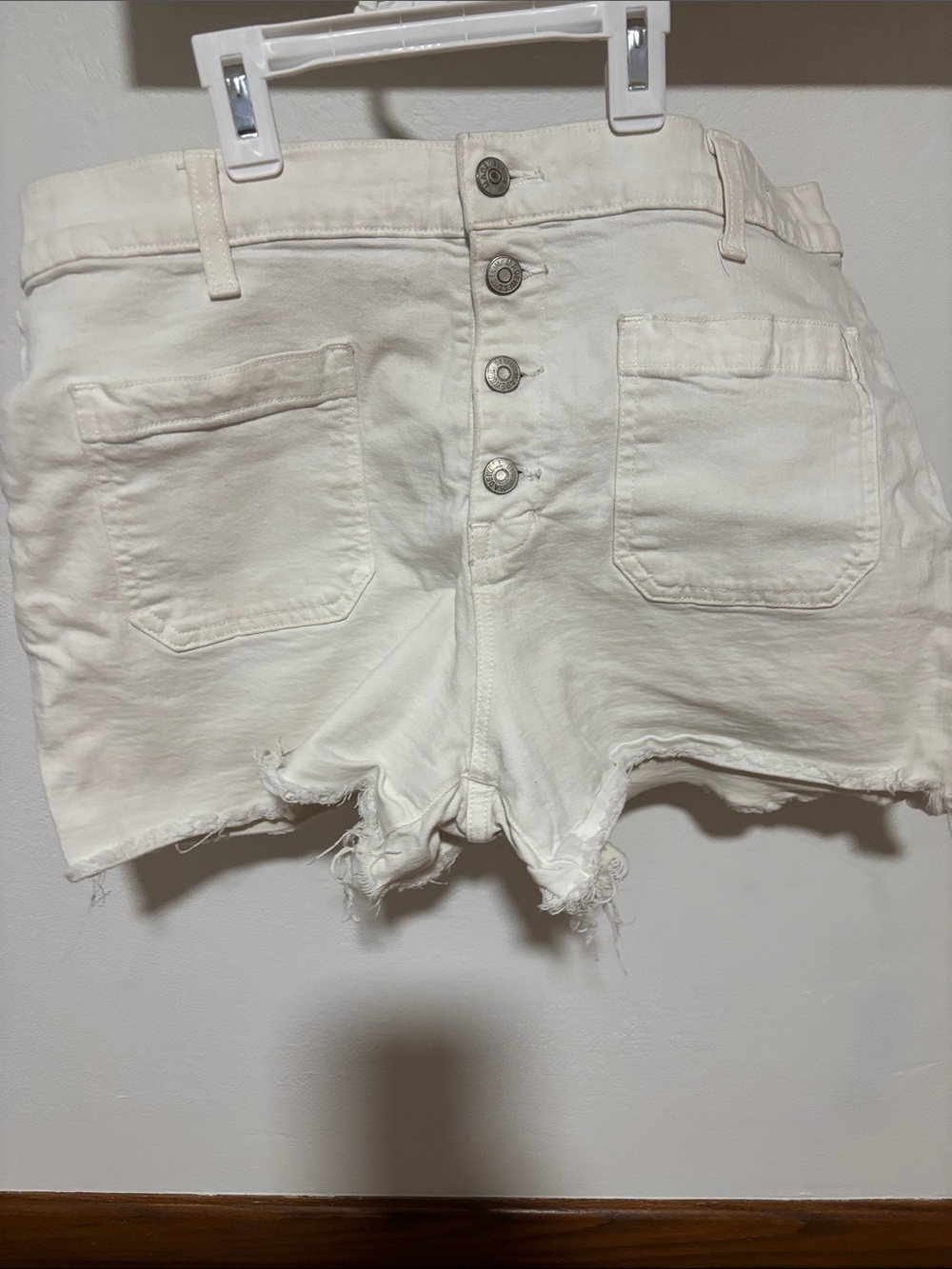 White High-Rise Button-Front Denim Shorts